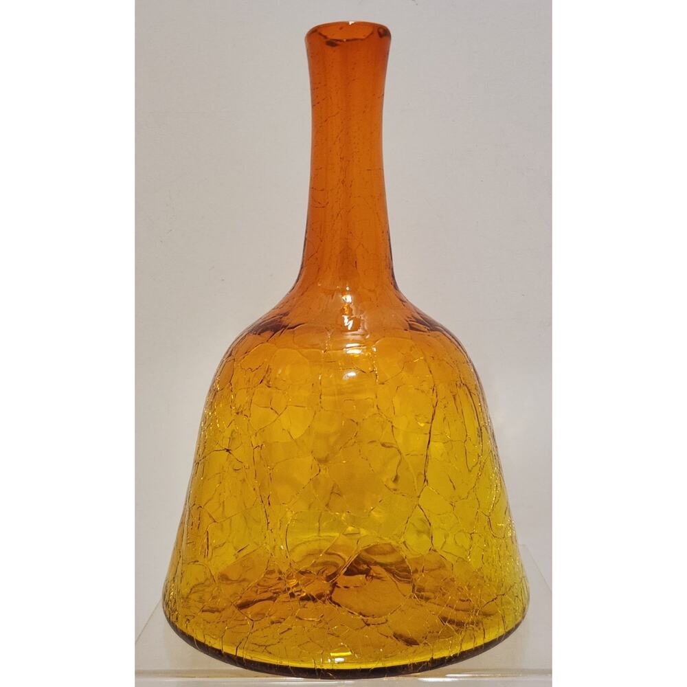 Blenko 9" Tangerine Crackle Glass Decanter 6122s No Stopper 1960's